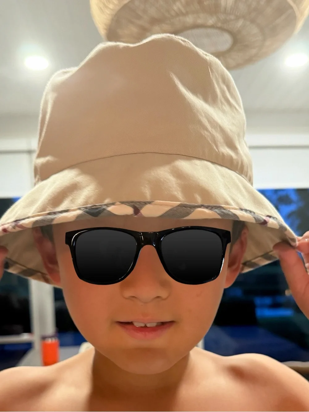 Burberry Beige Kids Bucket Hat with Signature Plaid Trim